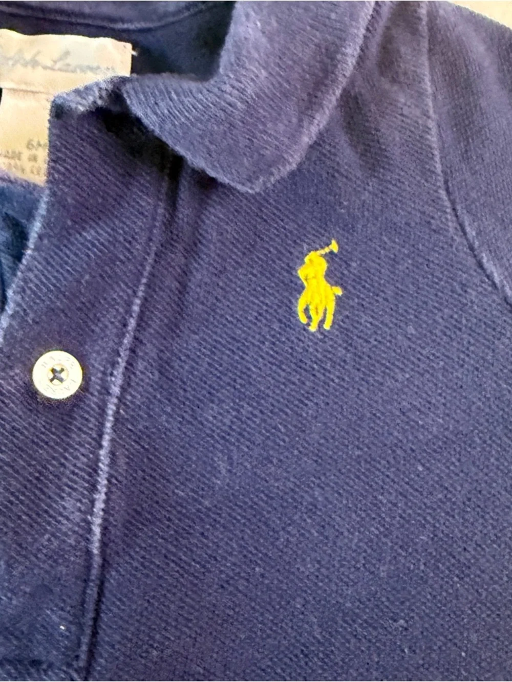 Ralph Lauren Baby Boys 6M Navy Polo Romper Shortall Yellow Pony Cotton